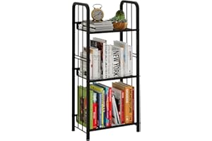 Azheruol Bookshelf Storage Shelf Bookcase Freestanding Storage Stand for Living Room, Bedroom, Kitchen, Rust Resistance, Easy Assemblyl Free Combination Multi-Functional Organizer (3 Tiers, Black)