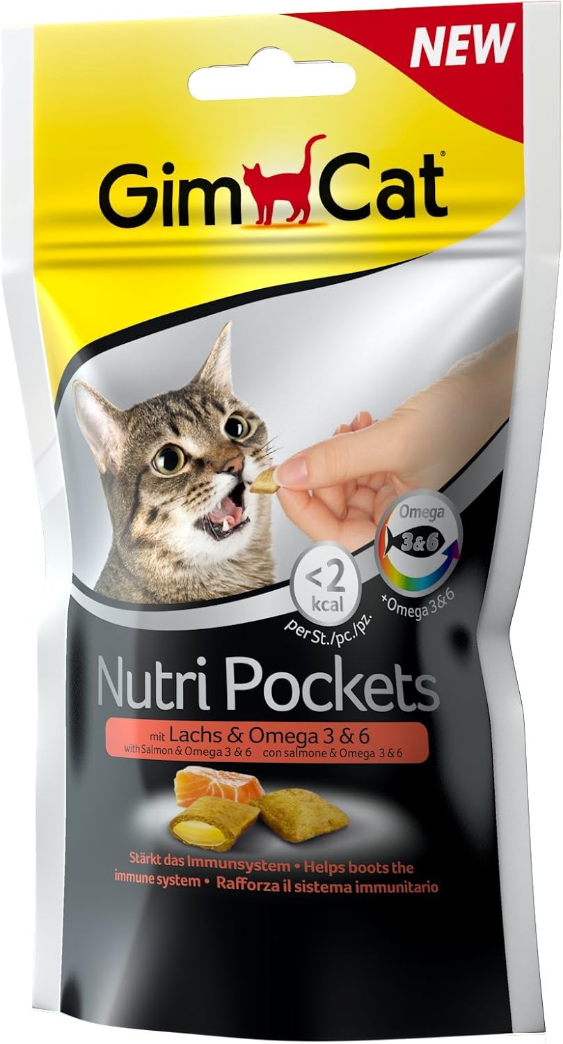 GimCat Nutri Pockets, knuspriges Leckerlie Katzensnack Lachs
