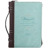 Light Blue and Brown Faux Leather Fashion Bible Cover | Blessed is She Who Has Believed Luke 1:45 | Bible Case Book Cover for