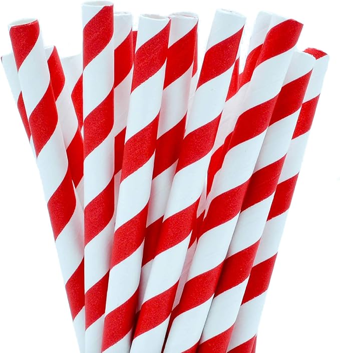 Paper Smoothie Straws, 100 Biodegradable Large Drinking Straws (Red & White Stripe, 100
