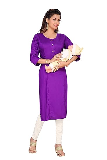 Women's Rayon Maternity/Nursing/Easy Feeding/Breastfeeding/Kurti/Straight Kurta/Dress/with Zippers For PRE and Post Pregnancy (HF69)