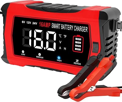 HTRC 16A Car Battery Charger 6V/12V/24V with 10-Stage LCD & Pulse Repair