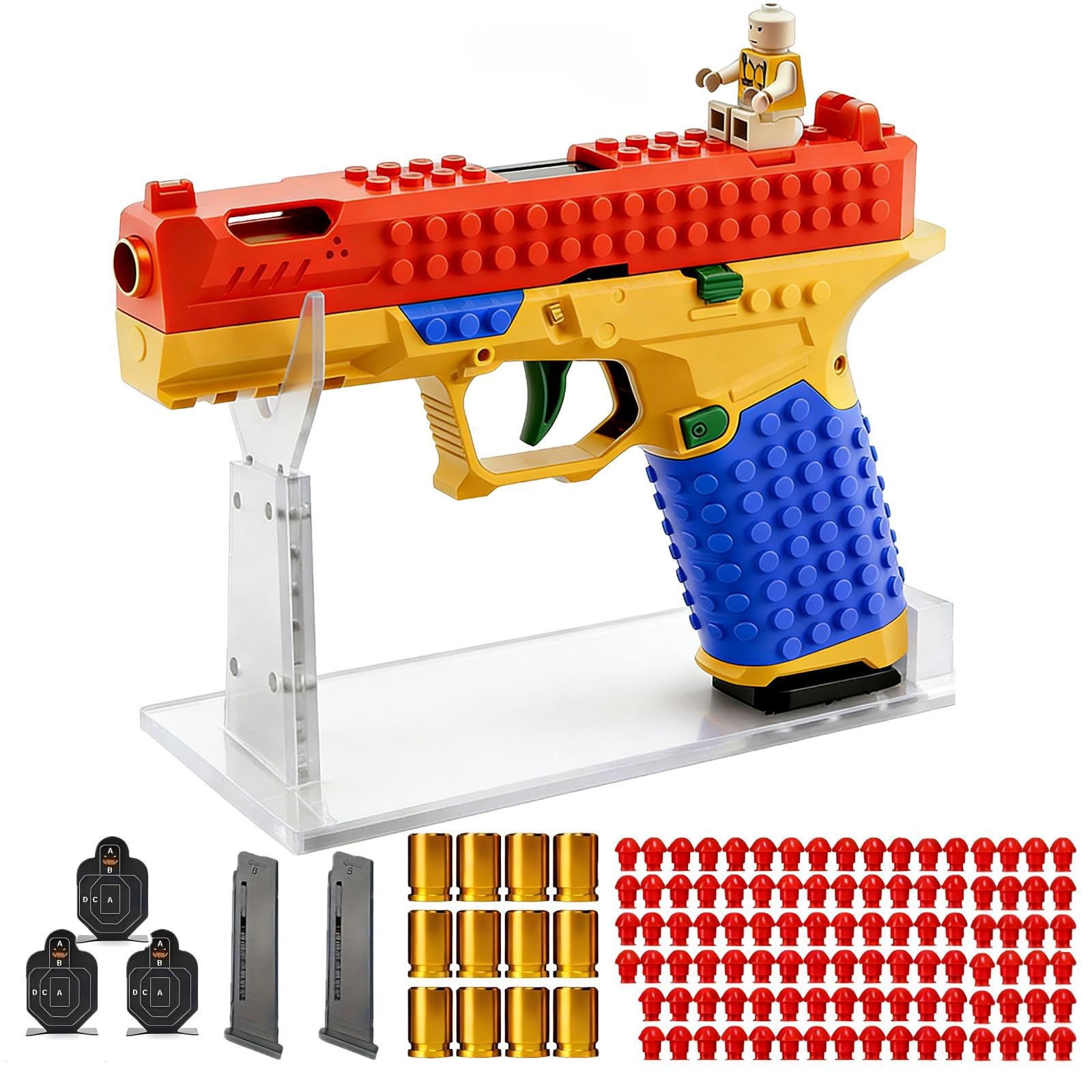DIY Building Block Foam Blaster Set - Educational STEM Toy Gun with 100 Foam Darts & Display Stand for Teens 14+