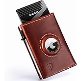 LORZOR AirTag Wallet - Full Grain Leather, Mens Minimalist Wallet with Apple Air Tag Holder, Slim Smart Pop up Card Case, ID Window, RFID Blocking, Front Pocket (AirTag Not Included)