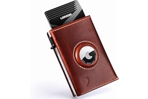 LORZOR AirTag Wallet - Full Grain Leather, Mens Minimalist Wallet with Apple Air Tag Holder, Slim Smart Pop up Card Case, ID Window, RFID Blocking, Front Pocket (AirTag Not Included)
