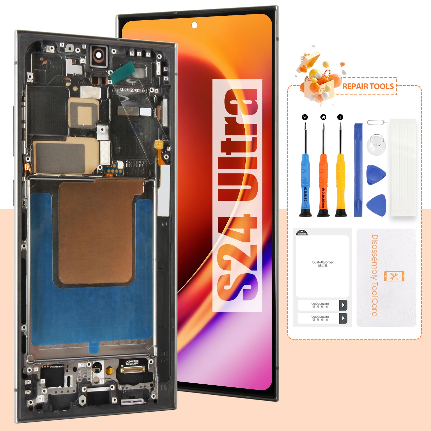 Photo 1 of AMOLED Screen for Samsung Galaxy S24 Ultra 5G Screen Replacement for S24 Ultra LCD Screen S928B Touch Display Digitizer Assembly Repair Parts with Frame(Titanium Black with Fingerprint Function)