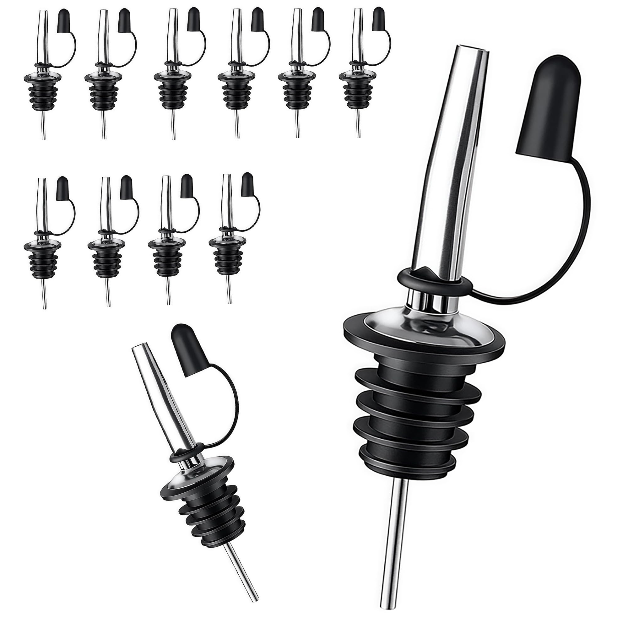 View 1 of 12 Pack Leak-Proof Dust Cap Wine Pourers,Stainless Steel Bottle Pourers for Alcohol, Olive Oil & Syrups- Fast, Controlled Pouring,Bar & Home Kitchen Accessories
