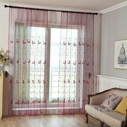 Window Curtain Rod Pocket Top Sheer Curtain Panels Butterfly