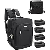 TANTO Makeup Backpack Makeup Artist Bag Professional Extra Large Cosmetic Bags Travel Train Case Storage Organizer Double-Layer Cosmetic Case with 4 Pouch and Brush Organizer (Black, two piece)
