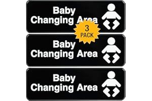 Excello Global Products Baby Changing Station Sign: Easy to Mount Informative Plastic Sign with Symbols 9x3, Pack of 3 (Black)