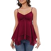 DYLH Babydoll Tops for Women Sleeveless Peplum Tops for Women Ruffled Going Out Shirts with Lace Trim