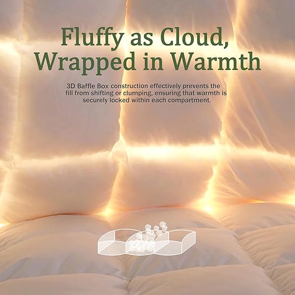 TOPGREEN FEATHER DOWN FIBER COMFORTER CALIFORNIA KING, EXTRA FLUFFY DUVET INSERT FOR ALL SEASON, LUXURY HOTEL BED COMFORTERS, WITH ULTRA-SOFT EGYPTIAN COTTON BLEND CASE (104X96 INCH, WHITE)