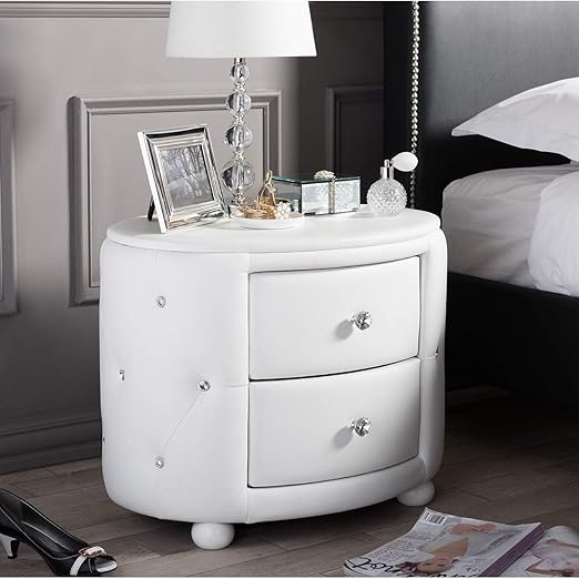 Amazon Com Hollywood Style Oval 2 Drawer White Faux Leather