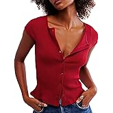 Womens Ribbed Short Sleeve Sweater Cardigan Button Down Shirts Cardigan Blouses for Women Dressy Casual Wear