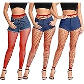 LUCKELF 3 Pairs Women Footless Fishnet Stockings High Waist Tights 8+ Solid Color Cosplay Lingerie Elastic Pantyhose