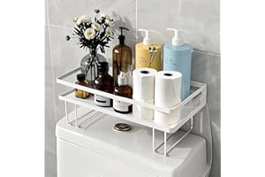 ShellKingdom Over The Toilet Storage Shelf, Toilet Paper Holder Stand Shelves, Punch-Free Bathroom Storage Rack with 2 Hooks, Small Space Organizers for Bathroom, Home, Countertop, White