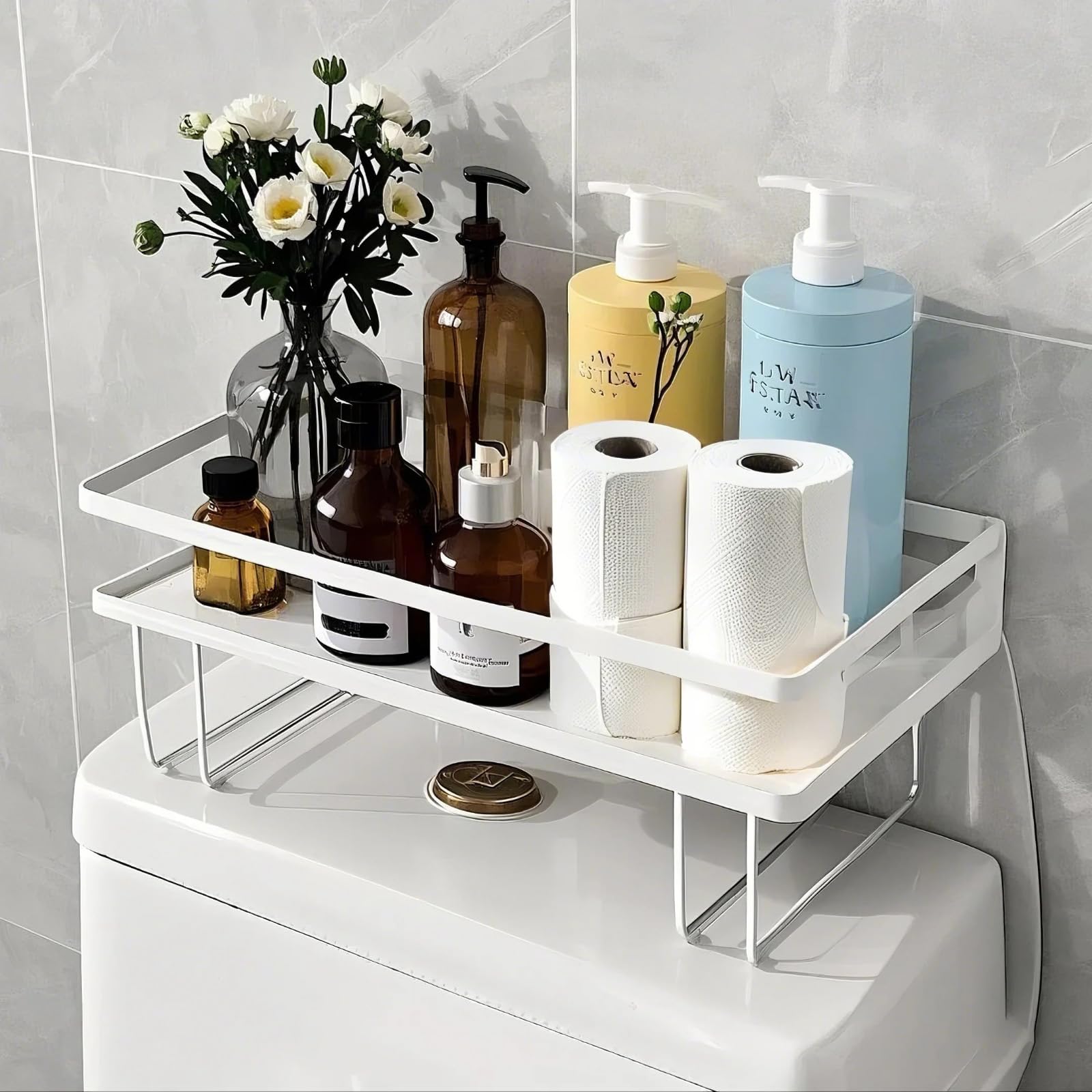 Photo 1 of ***SEE PHOTOS *** PowerKing Over The Toilet Storage Shelf, Bathroom Organizer Rack with 2 Hooks, No-Drill, Rust-Resistant Steel, Toilet Paper Holder for Restroom Bathroom, White