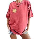Remidoo Women's Casual Oversized T Shirt Short Sleeve Graphic Tee Letter Sun Moon Shirts, Powder Blue