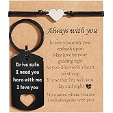 VULETO Drive Safe Heart Matching Couples Keychain Bracelet Set Jewelry for Men Him Husband Boyfriend