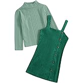 MakeMeChic Toddler Baby Girl Fall Winter Christmas Outfits Mock Neck Top and Corduroy Overall Dress Sets
