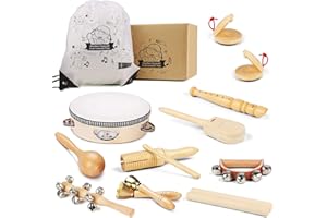 Chriffer Kids Musical Instruments Toys, Percussion Instruments Set with Storage Bag, Preschool Educational Music Toys for Boys Girls, Natural Eco-Friendly Wooden Music Set (10pcs)