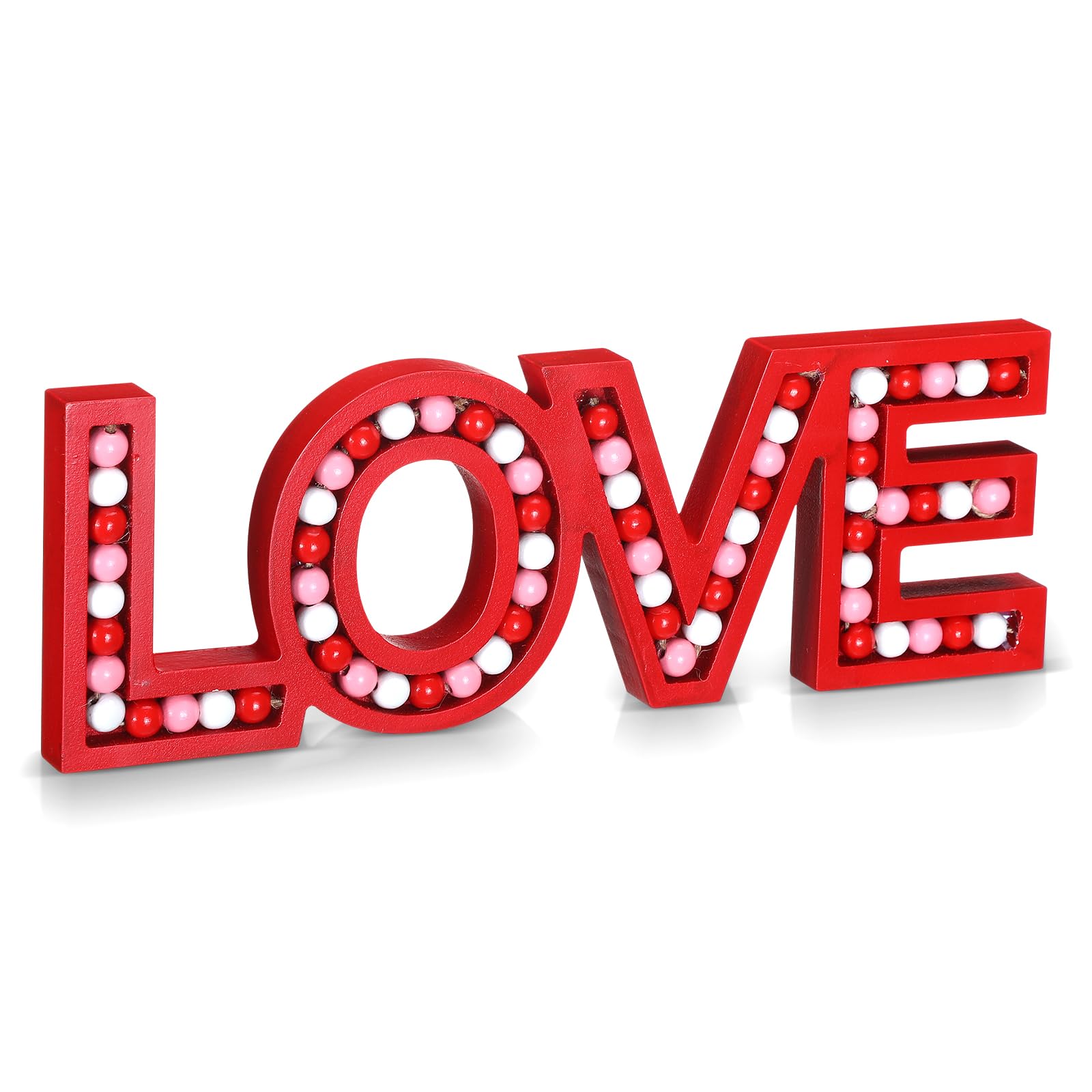 Photo 1 of RattanView Love Sign for Desktop Wall Hanging Valentine's Day Block Word Monogram Decorative decor Freestanding Pink White Red Beaded for Valentines Home Decoration Wedding Gift