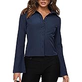 VNIRA Women’s Button Down Shirts Striped Long Sleeve Collared Casual Work Blouses Slim Fit Going Out Tops