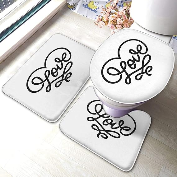 Kcmical Juego de alfombras de baño de 3 Piezas Palabra de Amor en Forma