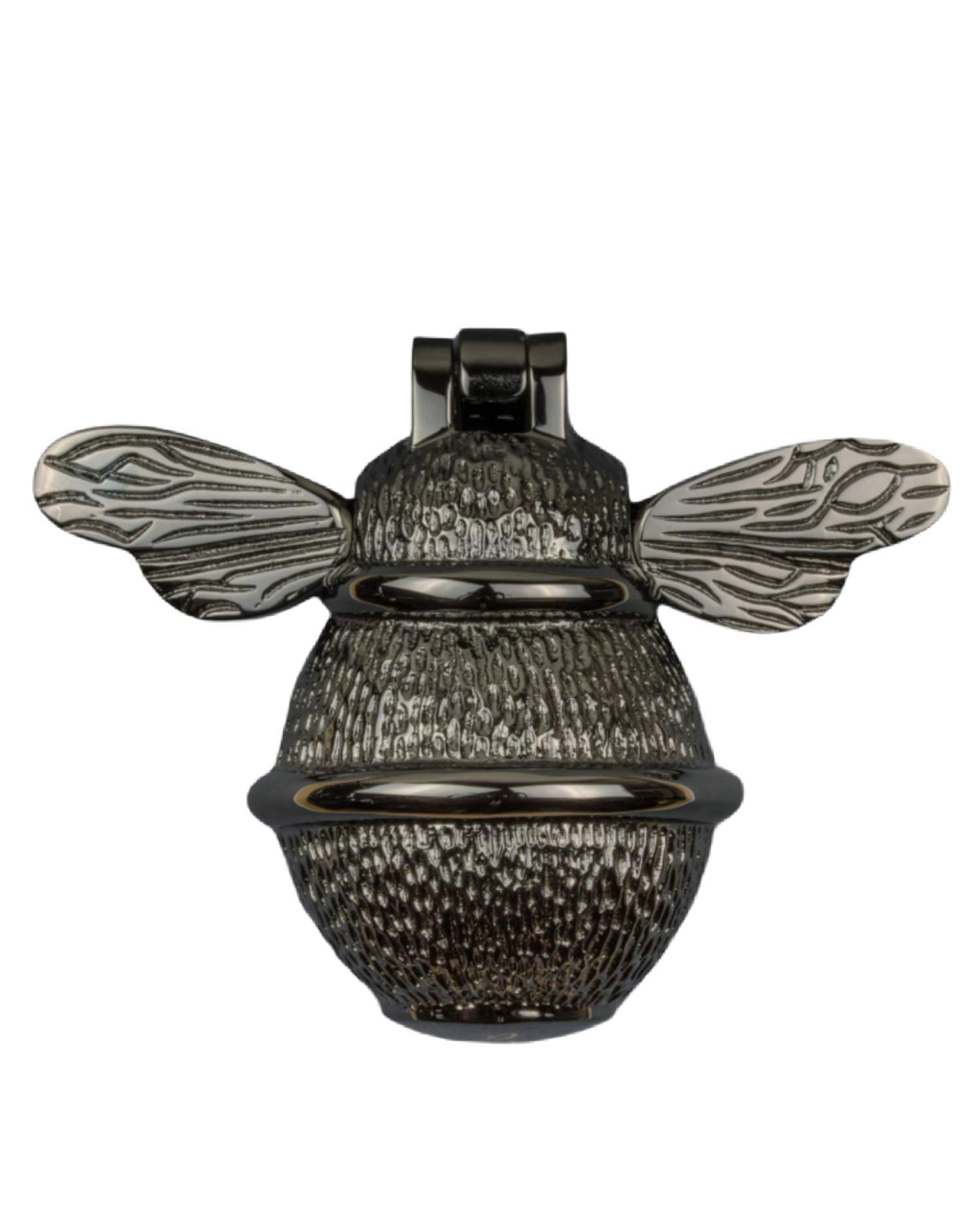 Black Nickel Bee Door Knocker for Front Door | Polished Solid Brass Black Knockers with Strike Plate | UPVC | Bumblebee Front Door Furniture with a Unique Design (Black Nickel)
