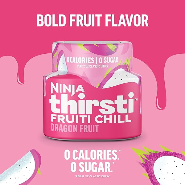 NINJA THIRSTI FLAVORED WATER DROPS, FRUITI CHILL DRAGON FRUIT, BOLD FRUIT FLAVOR, SPARKLING OR STILL, ZERO CALORIES, ZERO SUGAR, MAKES 17, 12OZ DRINKS, 3 PACK, WCFDGFTAM