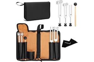 Tuning Fork (128Hz, 256Hz, 512Hz), Premium 6 Piece Kit with Leather Pouch for Yoga, Musical Instruments, Ideal Spiritual Gift