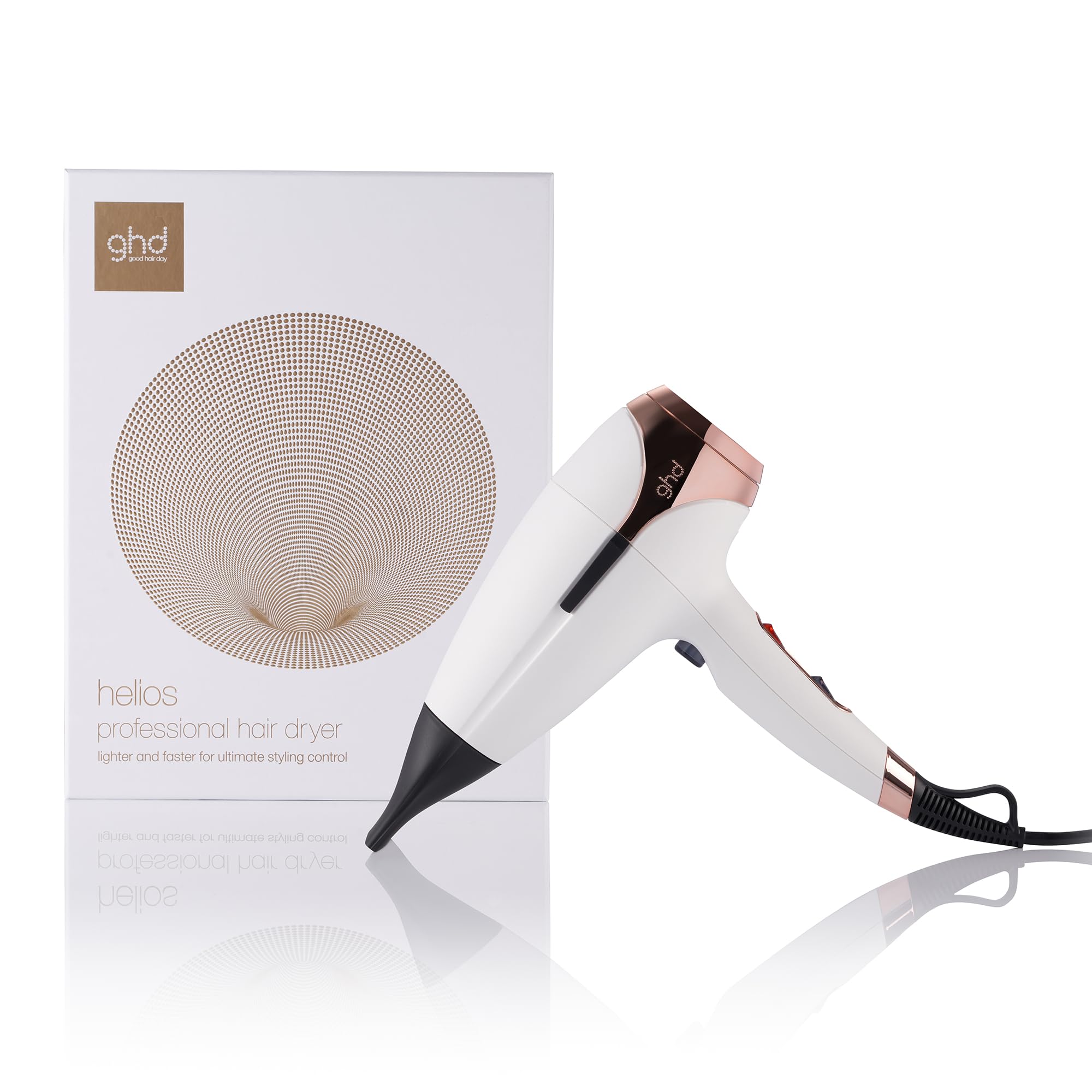 ghd Helios Professional Hair Dryer in White - Lightweight, Fast Styling, Ultimate Styling Control - For All Hair Types (UK Plug)