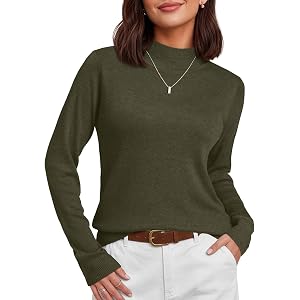 JUSTFASHIONNOW Mock Turtleneck Wool Blend Sweater for Women Long Sleeve Top | Fitted Lightweight Sweaters, Warm Knitted Pullo