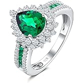 CAIDIKA Oval/Heart/Droplet Shape Created Gemstone Rings 14K Gold Plated/ 925 Sterling Silver Birthstone Statement Ring Birthday Engagement Jewelry for Women