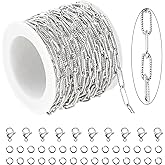 KYUNHOO 16.4 Feet Silver Stainless Steel Chain Bulk Embossed Paperclip Chain for Jewelry Making Soldered Oval Necklace Chain Roll with Lobster Clasps and Jump Rings Jewelry Supplies DIY Craft