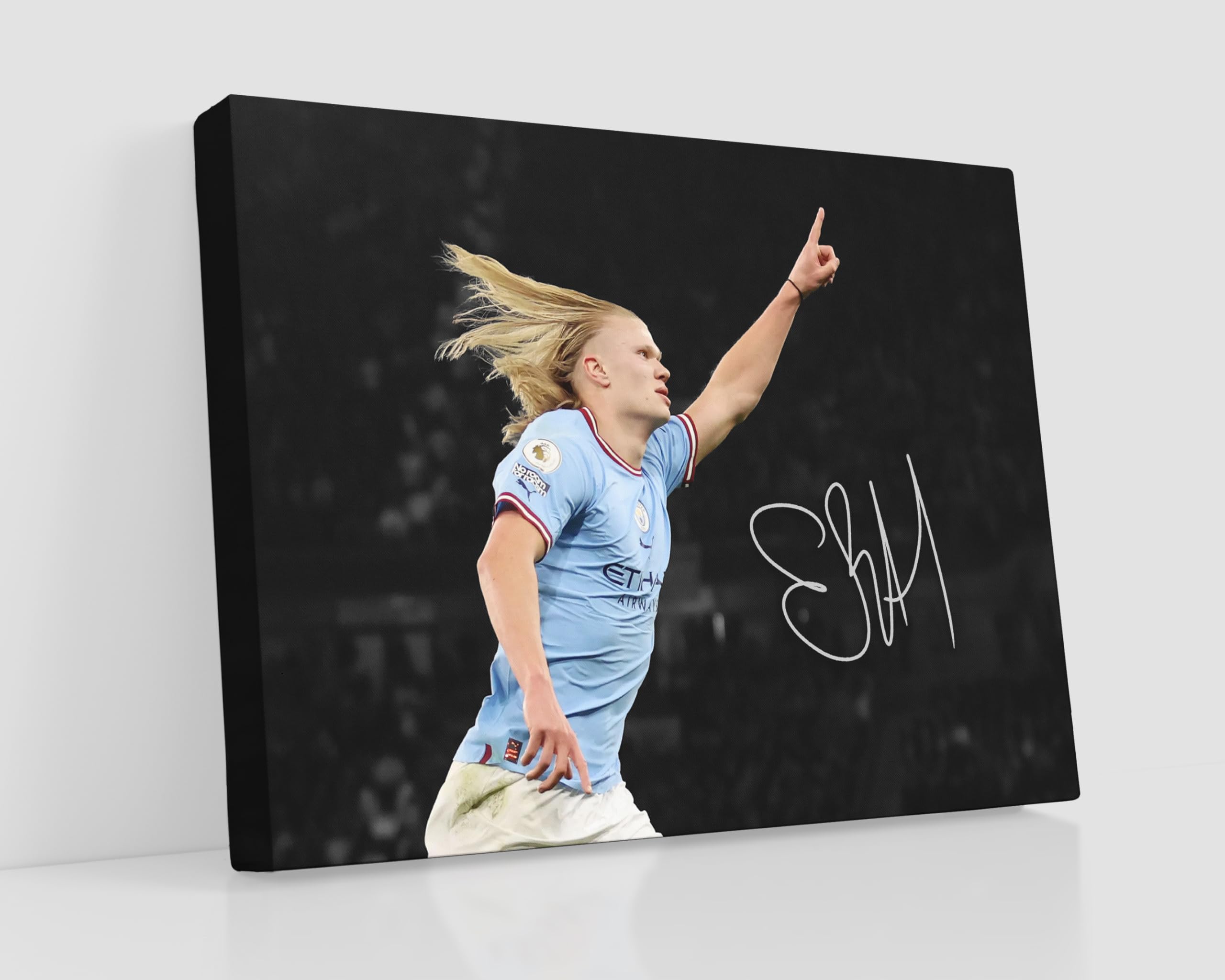 HWC Trading Erling Haaland Manchester City 16 x 12 inch Streched Canvas Print Signed Autograph for Football Fans and Supporters - Image 1