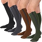Tarpop 4 Pairs Men Zipper Compression Socks Colorful 20-30mmhg Compression Stockings with Zipper for Men Women Swelling Edema