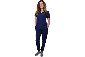 Green Town Scrubs for Women Scrub Set - Jogger Pant and V-Neck Top, 6 Pockets