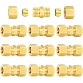 ChillWaves Brass Compression Tube Fitting, 1/4" OD x 1/4" OD Compression Union Connector(10-PACK)