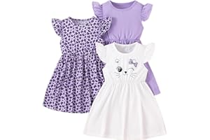 VARMILO Girls Dresses Toddler Girls Dress 3-Pack Casual Party Print Skater A-line Dress Sundress