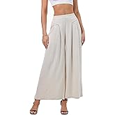 heipeiwa Women' s Culottes Linen Pants Summer Casual Flowy Beach Cotton Linen Wide Leg Palazzo Pants