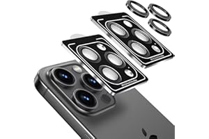 Matekxy 2 set Camera-Lens Protector for iPhone 15-Pro-Max, 15-Pro, 14-Pro-Max, 14-Pro, Metal Individual Ring Cover, 9H Scratch-Resistant Tempered Glass with Aluminum Edging - Black Titanium