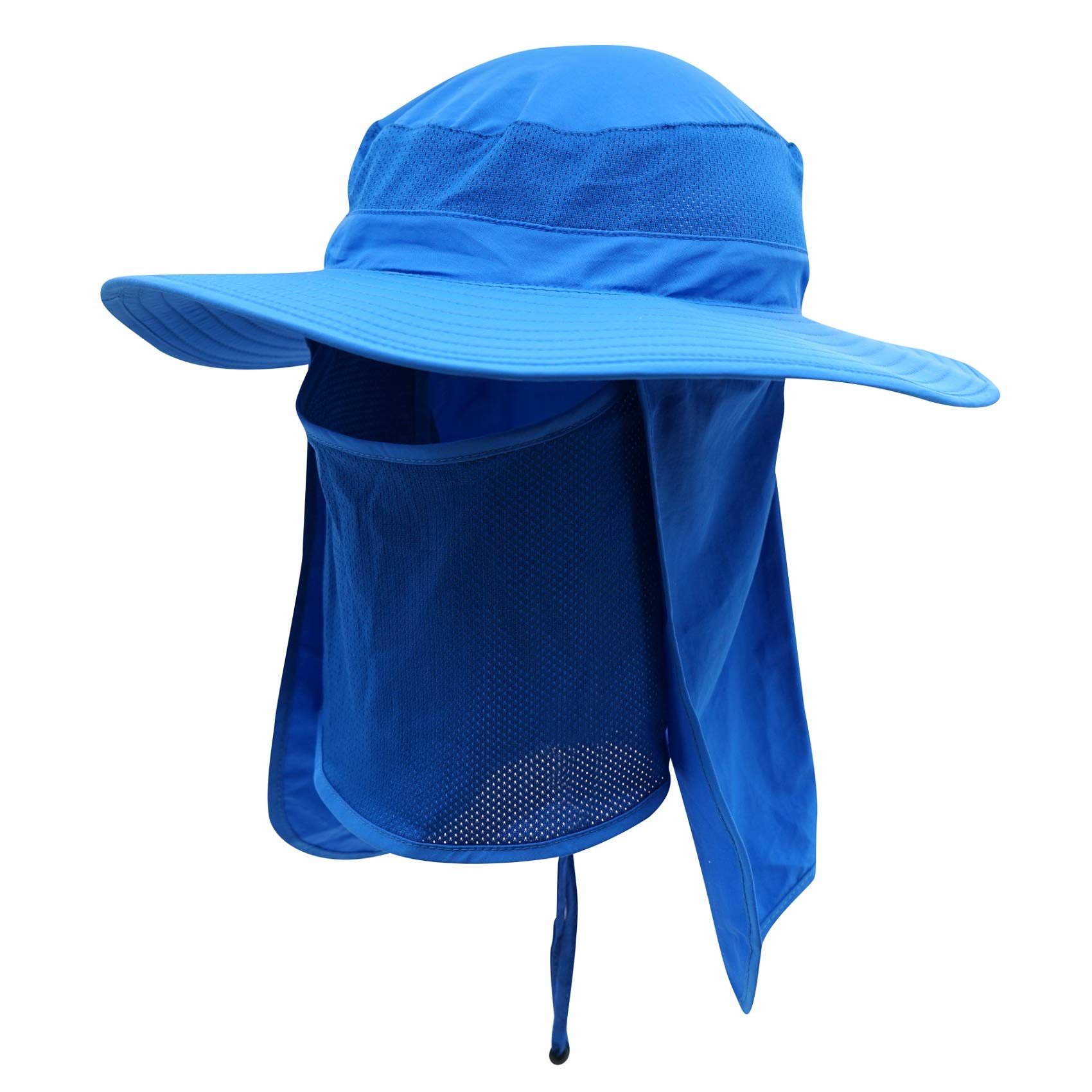 Decentron Men's Sun Hat Mesh Bucket Hat Detachable Neck Face Flap Hat Boonie Hat (Blue)