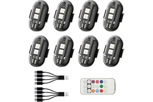 ULTRANCE 8PCS Wireless LED Strobe Lights for car with Remote Control, 8 Colors USB Charge high Brightness Wireless led Light IP65 Waterproof Anti-Collision for Car Drone Truck Motorcycle Aircraft Bike(8Pcs)