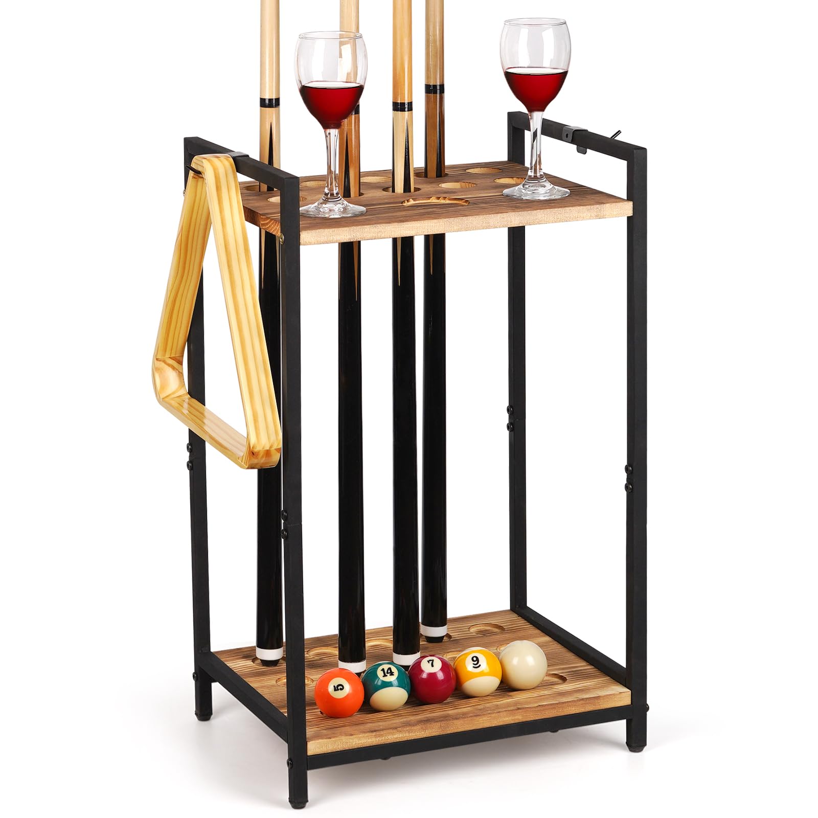 Photo 1 of Pool Stick Holder - Freestanding Pool Cue Holder Floor Stand Wooden Cue Stick Holder 10-Hole Billiard Cue Racks for Game Room Billiard Room Decor Club Pool Table Accessories