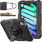 SEYMAC stock Case for iPad mini 7 (A17 Pro) 2024/ Mini 6 8.3'' with Screen Protector Pencil Holder [360 Rotating Hand Strap] &Stand, Drop-Proof Case for iPad mini 7th/6th Generation 8.3", Black