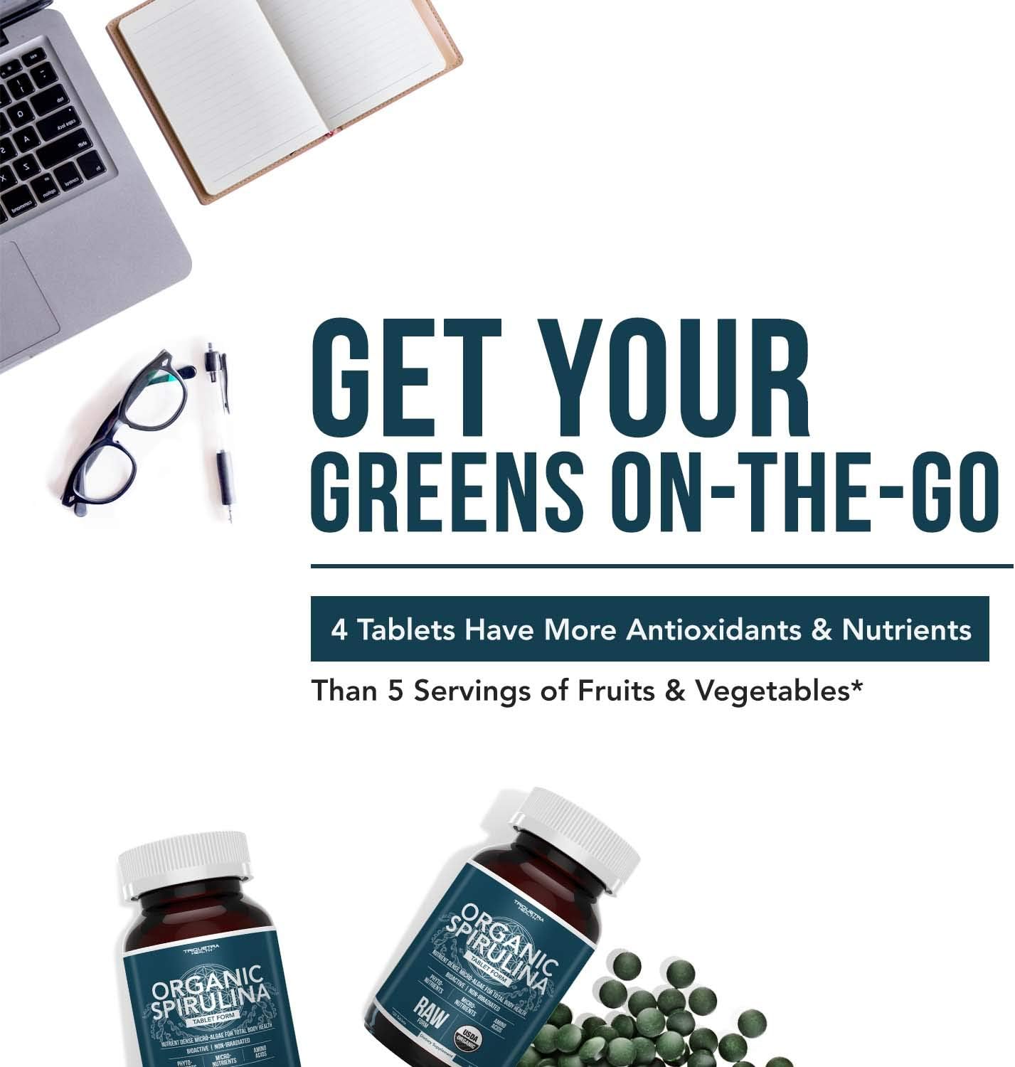 Organic Spirulina Tablets – Highest Nutrient Density & Purest Spirulina in World, Guaranteed - Raw Certified, 4 Organic Certifications, Non-Irradiated (120 Tablets): Health & Personal Care