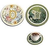 Coaster Set of 2 for Drinks, Absorbent Rubber Desk Coaster Non-Slip Drink Coasters, Vintage Style, Cup & Wine Bottle Coasters, Table Protection for Home, Bar, Kitchen