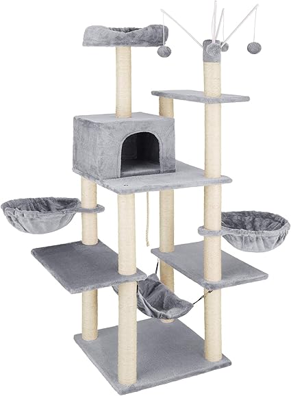 Tectake Arbre A Chat Griffoir Grattoir Hauteur 165cm Avec Hamac 4 Balles De Jeu Diverses Couleurs Gris No Amazon Fr Cuisine Maison