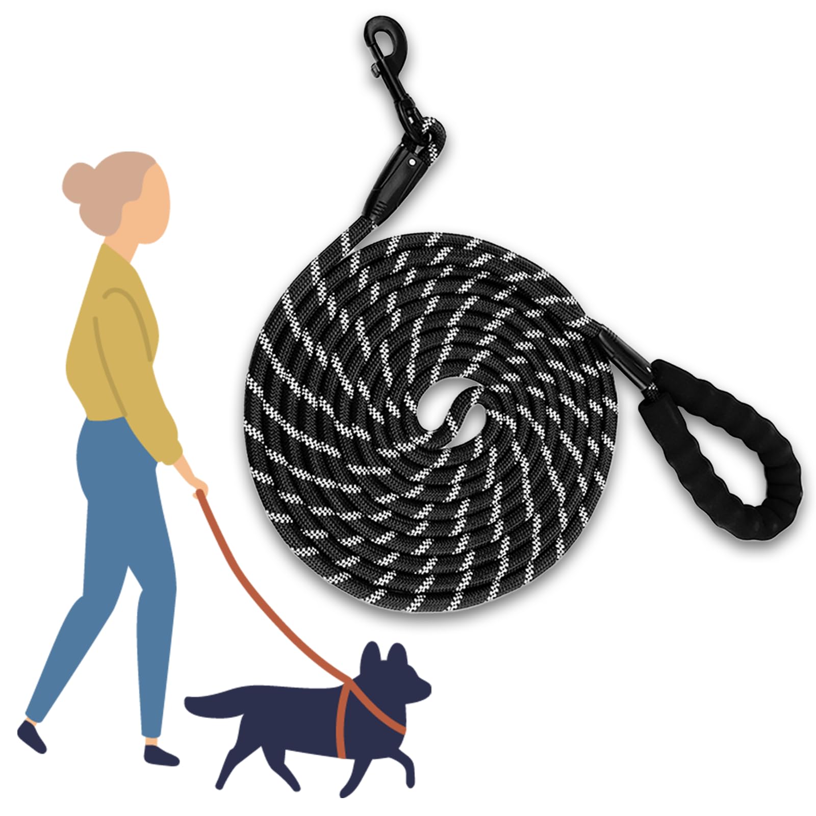 4.5 m Nylon Dog Lead, Training Lead, Waterproof Dog Lead, Robust Nylon Dog Lead for Small, Medium and Large Dogs (Black)